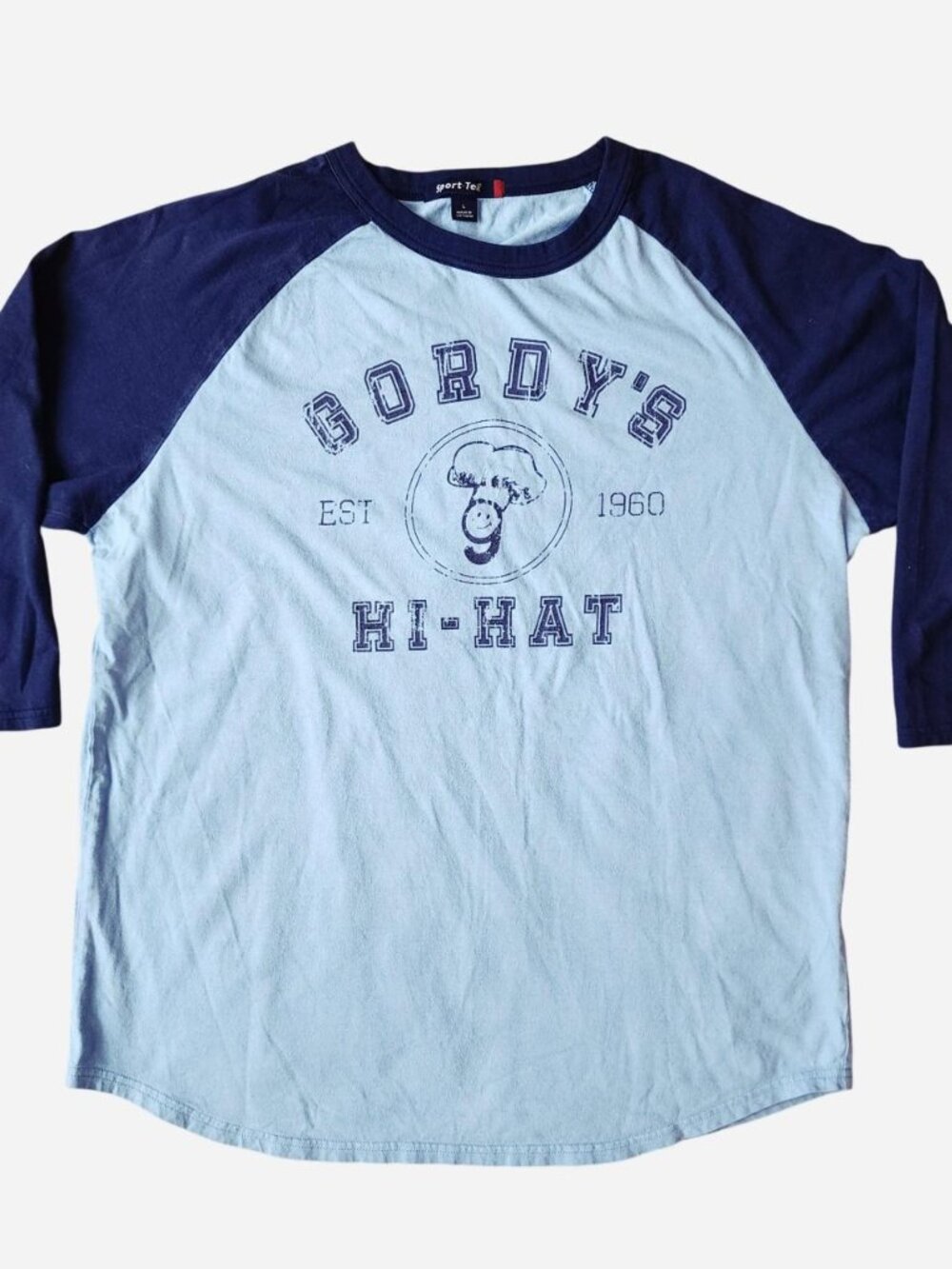 Gordy's Hi-Hat raglan 3/4 blue and navy tee shirt